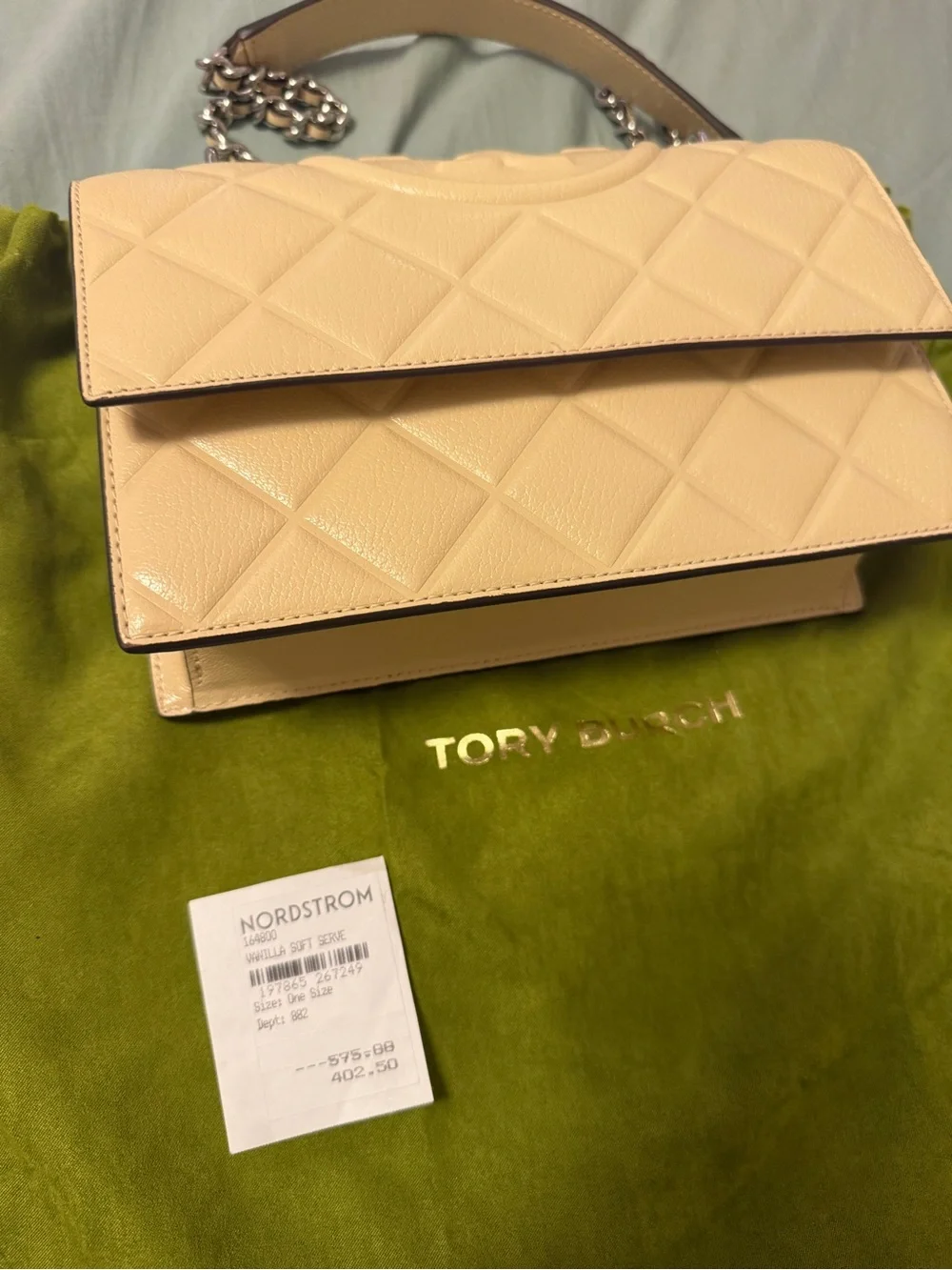Tory Burch Small Fleming Shoulder Bag in vanilla soft serve color